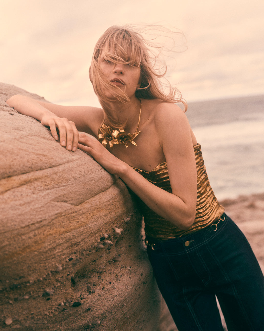 Heleen Metallic Cropped Cami Top - Oro