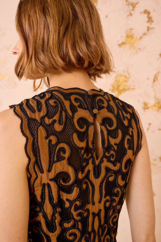 Auryn Applique Sleeveless Long Dress - Saffron
