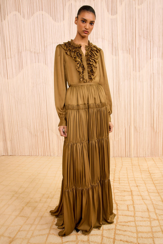 Gaelle Silk High Waist Maxi Skirt - Willow