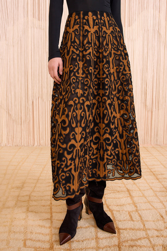 Gili Applique High Waist Midi Skirt - Saffron